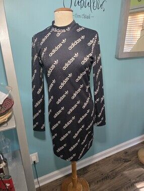 Adidas Originals Metallic Sparkly Knit Monogram Mock Neck Dress